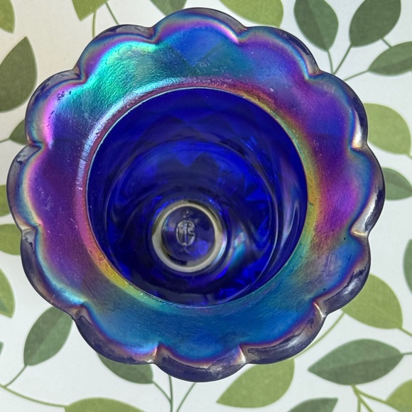 VINTAGE IMPERIAL GLASS CARNIVAL Cobalt Diamond Block Toothpick Holder 3" - Picture 4 of 5